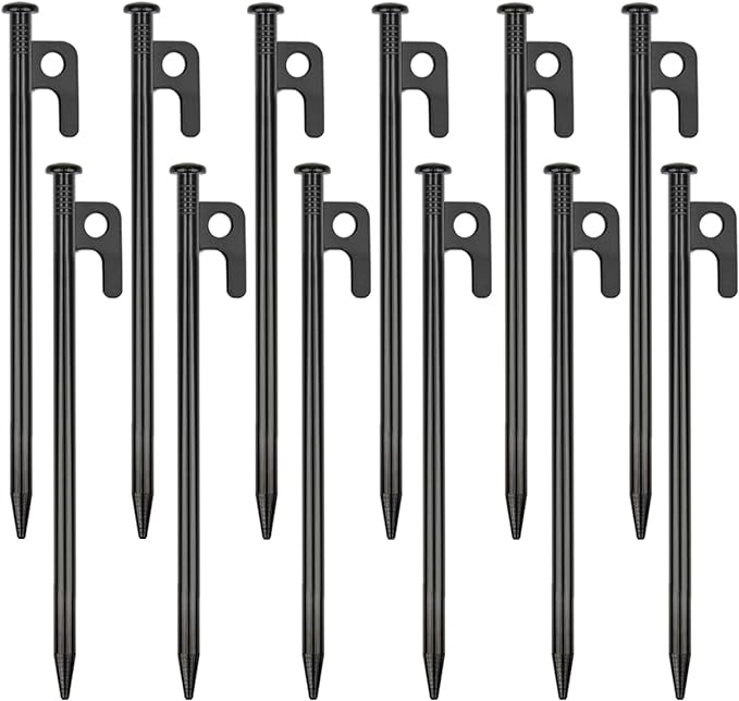 12 Pack Tent Stakes Heavy Duty Metal Tent Pegs for Camping Steel Tent Stakes 8 inch Unbreakable and Inflexible
