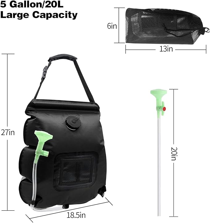 Solar Shower Bag, 1/2/4 Pack 5 Gallons/20L Camping Shower Bag, Portable Shower Bag with Removable Hose and On-Off Switchable Shower Head for Camping Beach Swimming Outdoor Traveling Hiking