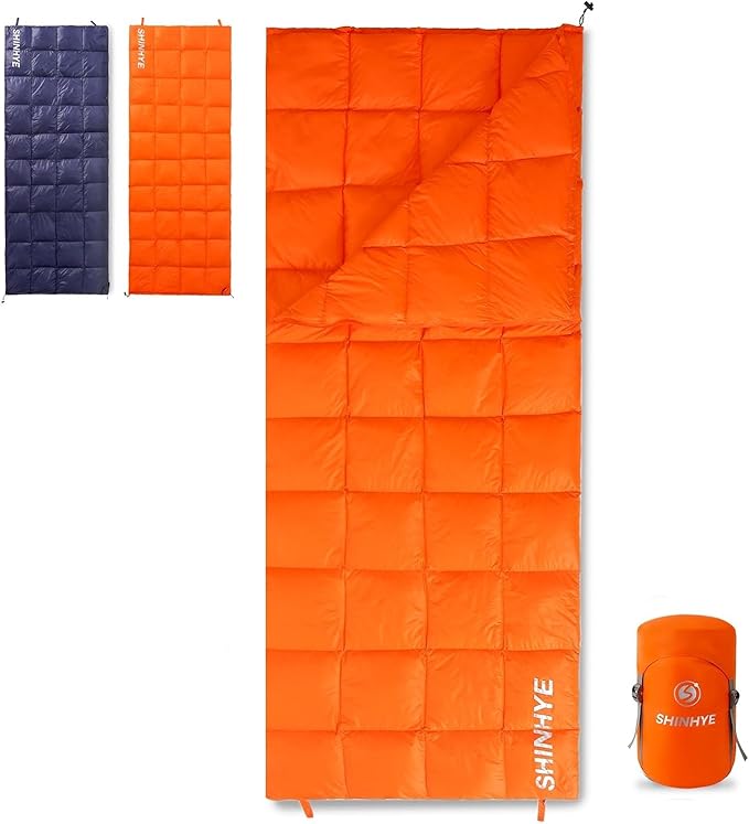 ShinHye Ultralight Sleeping Bag for Adults - 500g Premium Duck Down Waterproof & Compressible, 3 Season Backpacking Camping 40-59℉, Compact Lightweight Sleeping Bag with Compression Sack