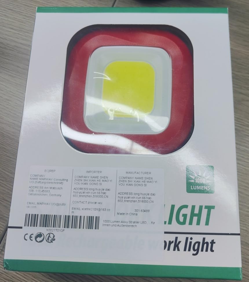 1000 Lumen LED Spotlight, LED Work Light with 4 Light Modes and 180° rotatable, Versatile and Portable Construction Spotlight for Indoor and Outdoor use