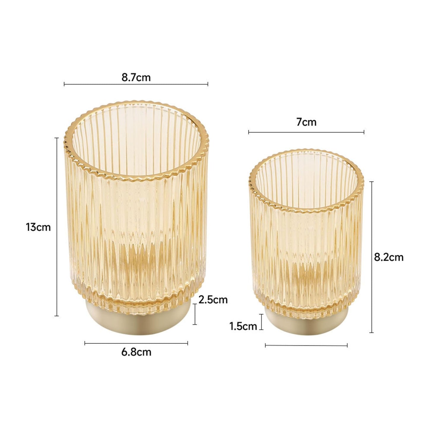 BTGGG Makeup Brush Holder 2 Pack Glass Cosmetic Makeup Brush Organiser for Vanity, Eyeliners, Eyebrow Pencil, Bathroom Toothbrush Holder, Office Storage Cup Desk Pen Holder, Amber (S+L)