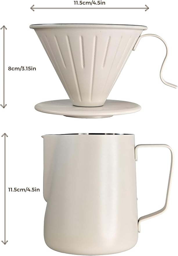 AGOGO Camping Pour Over Coffeemaker Set with Paper Filter Stainless Steel (Cream, 600ml)