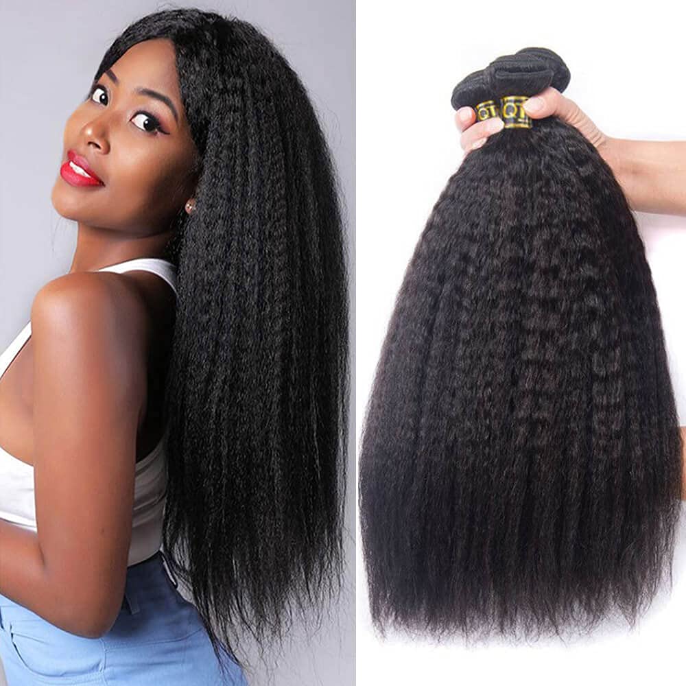 Qthair 14A Brazilian Human Hair Kinky Straight Bundles(20 22 24Inch) Yaki Straight Human Hair 3 Bundles 100% Unprocessed Brazili