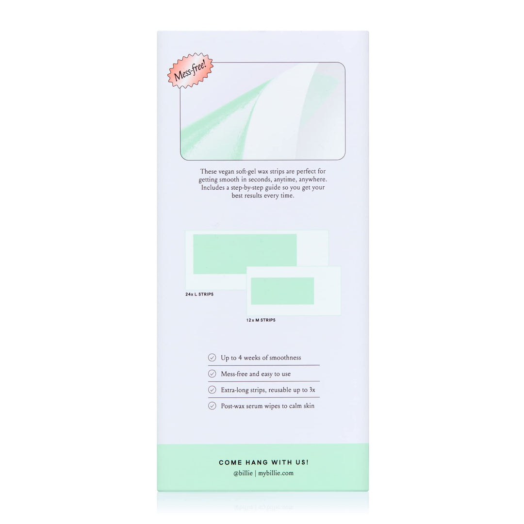 Billie Wax Kit - Body & Underarm - Easy & Convenient - No Heat - Made With Aloe & Avocado Oil - Vegan Soft-Gel - 36 wax strips - 6 post-wax serum wipes