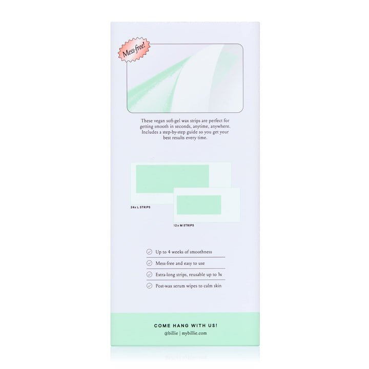 Billie Wax Kit - Body & Underarm - Easy & Convenient - No Heat - Made With Aloe & Avocado Oil - Vegan Soft-Gel - 36 wax strips - 6 post-wax serum wipes