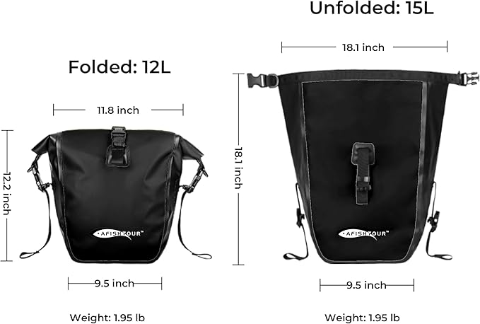 Waterproof Bike Pannier - 15L Saddle Bag for Bicycles Rear Rack - Bike Bag for Grocery, Laptop (Black, 1 PCS)