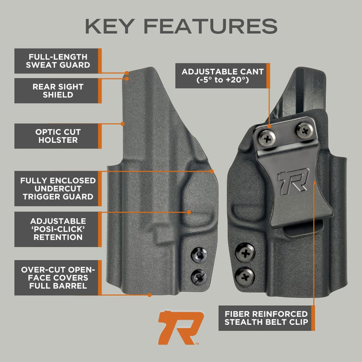 Concealment Express Concealed Carry IWB Kydex Holster Fits Glock 43/43X w/TLR-6, Right Hand (Carbon Fiber Black) - Rounded Gear