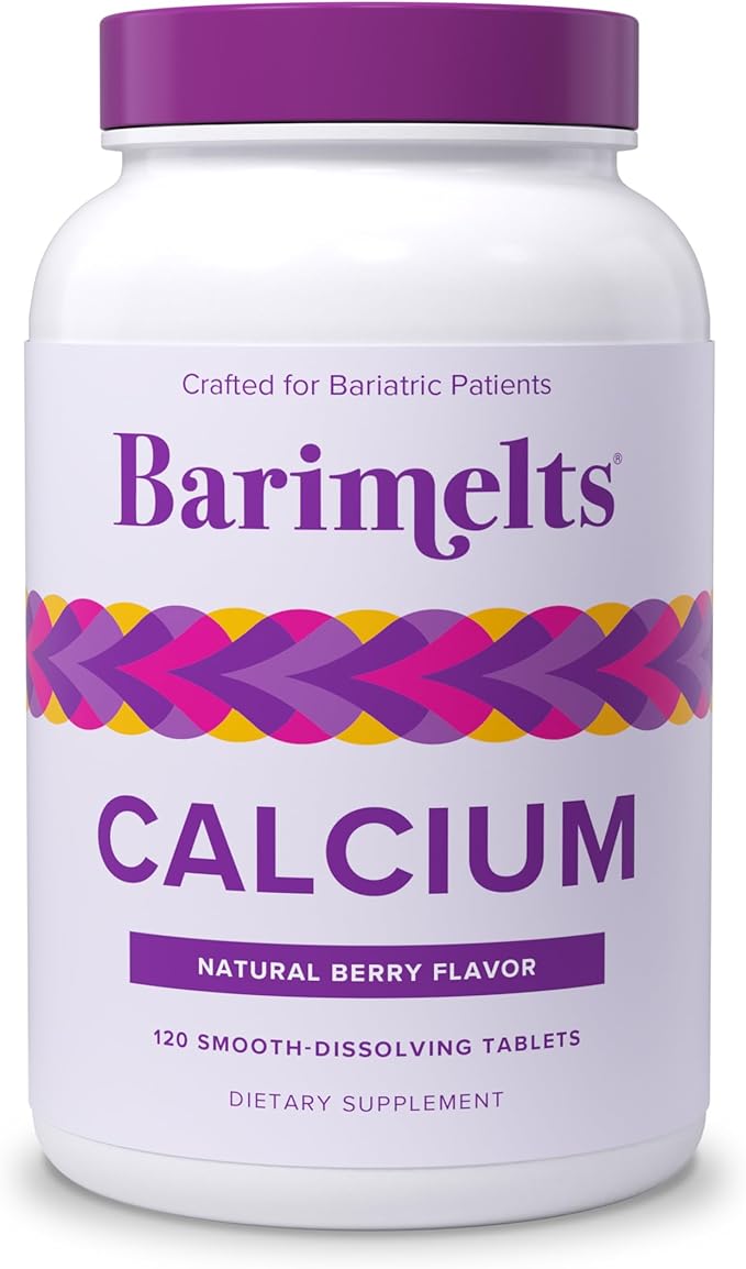 Barimelts Calcium Citrate with Vitamin D3 & Magnesium, 120 Smooth-Dissolving Tablets (1-Month Supply), Bariatric Calcium Supplements for Women, Natural Berry Flavor
