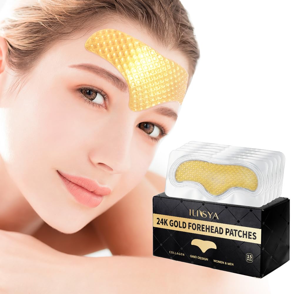 ROUSE 24K Gold Forehead Anti-Wrinkle Patch-15 PCS, Collagen Forehead Lines Mask Forehead Frown Wrinkles Pads T-Zone Patches Smoo