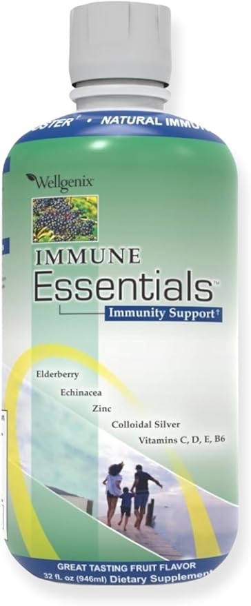 Wellgenix Immune Essentials - Multivitamin Liquid for Men, Women & Kids - Vegan Supplement with Vitamins C, D Elderberry Zinc, Echinacea for Toddler, Kid & Adult 32oz (Pack of 2)