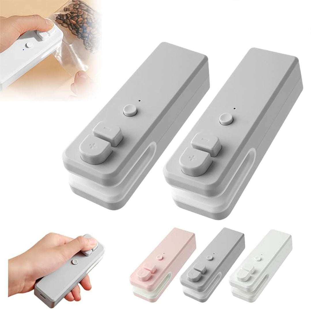 Mini Bag Sealer, 2024 New 2 in 1 USB Rechargeable Bag Sealer, Bag Sealer Heat Seal with Cutter and Sealing, Magnet Chip Bag Sealer for Plastic Bags Snack Bags (Gray, 2 pcs)