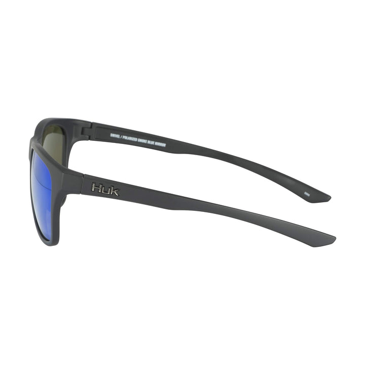 HUK, Polarized Lens Eyewear with Performance Frames, Fishing, Sports & Outdoors Sunglasses, (Swivel) Blue Mirror/Matte Black, Medium