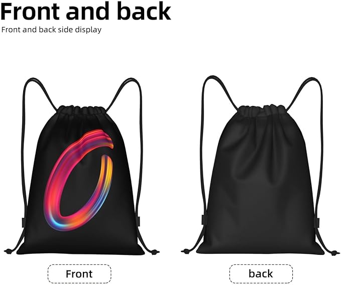 Drawstring Bags Initial Drawstring Backpack Sackpack Black Draw String Cinch Bags for Sports, Gym, Travel, Swimming, Beach, Camping, Rainbow Letter O