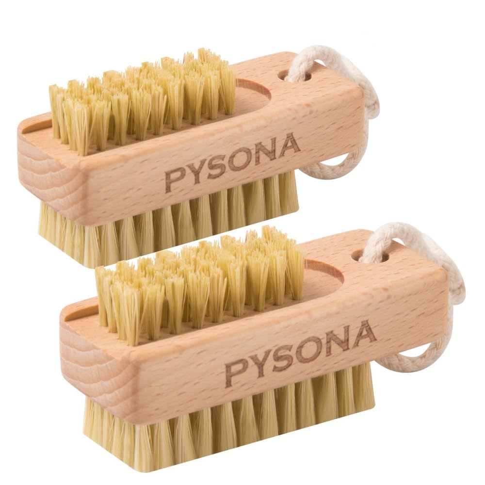 PySona Natural Wooden Non-SlipTwo-sided Hand and Foot Nail Brush，Nail Brush for Cleaning Fingernails, Nail Scrubber Brush, Heavy duty Fingernail Scrubber Brushes with Hanging Rope