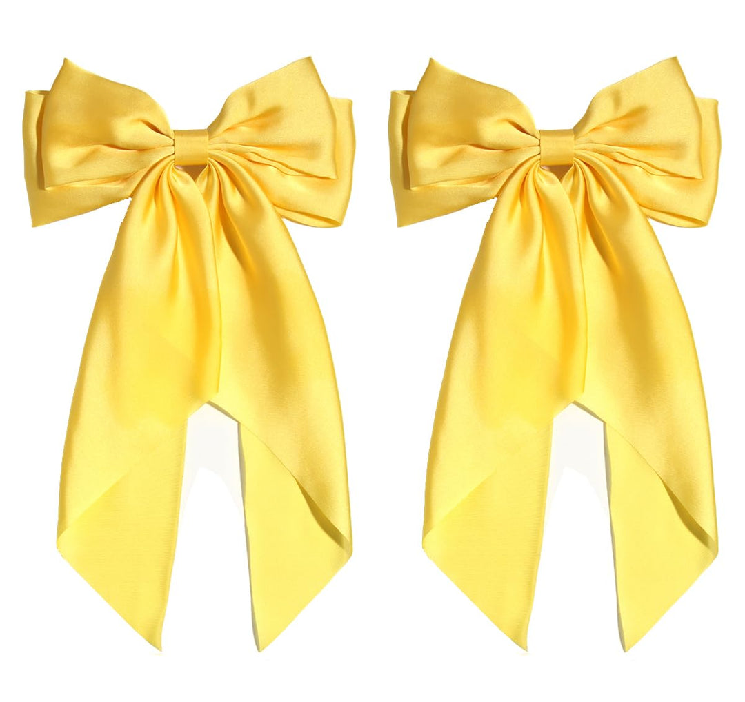 Susulu Hair Bows For Women,Yellow Bow Hair Clips For Girl Hair Bows Barrette Metal Clips Long Ribbon Hairpin Party Bows For Hair