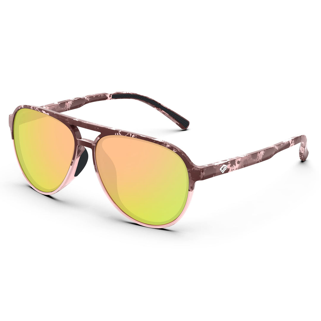 TOREGE Aviator Sunglasses Polarized Sunglasses for Men Women, Sports Sun Glasses UV400 Protection Fishing Boating Beach Golf Driving TR75(Matte Crystal Peach Black Tortois&Champagne Lens C14)