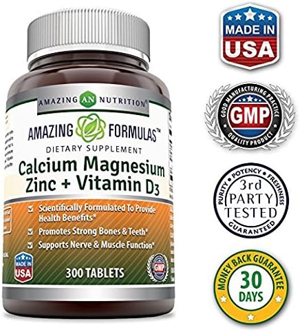 Amazing Formulas Calcium Magnesium Zinc with Vitamin D3 Supplement | Non-GMO | Gluten Free | Made in USA (300 Count | 3 Pack)