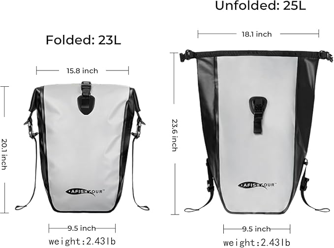 Waterproof Bike Pannier -25 L Saddle Bag for Bicycles Rear Rack - Bike Bag for Grocery, Laptop (Grey, 1 PCS)