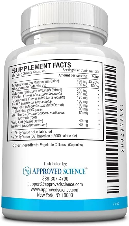 Approved Science Anxietex - Calm and Relaxation - L-Theanine and Magnesium - 60 Capsules - Vegan Friendly - 3 Month Supply