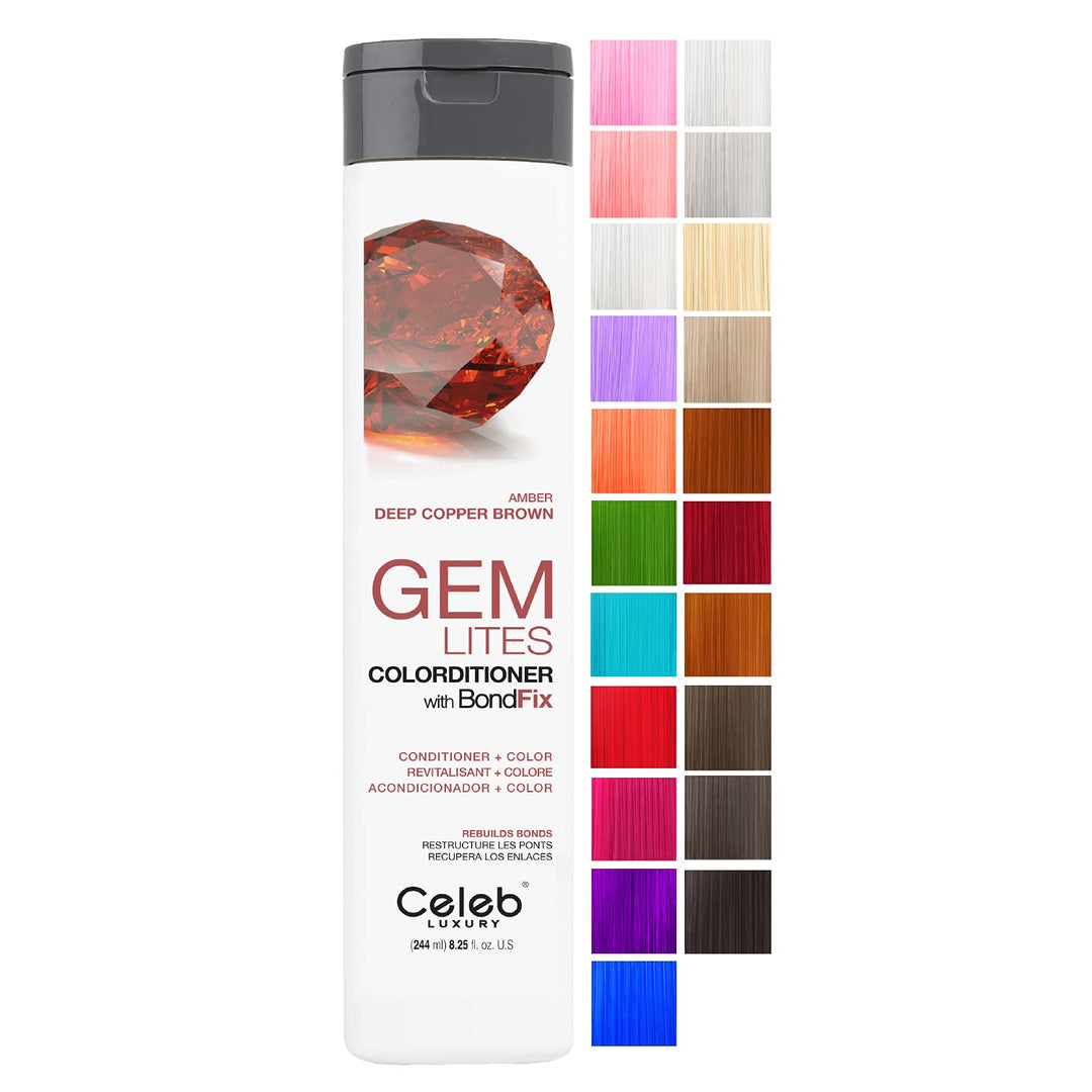 Celeb Luxury Gem Lites Amber Colorditioner, Color Depositing Conditioner with Bondfix Bond Rebuilder, Semi Permanent Hair Colour Glaze, Maintains and Refreshes Copper to Medium Auburn Tones