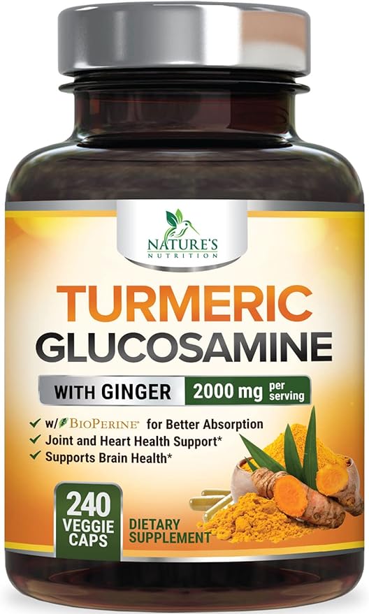 Turmeric Curcumin Supplement 2000mg with Glucosamine Chondroitin & Ginger, 95% Curcuminoids, BioPerine Black Pepper for Best Absorption, Nature's Joint Support, Non-GMO, Bottled in USA - 240 Capsules