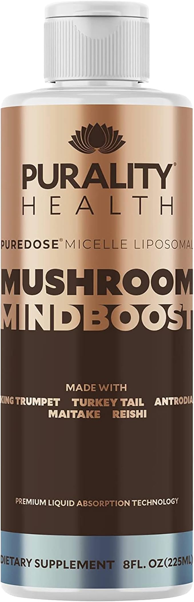 Mushroom Mindboost, Liposomal Formula, Helps with Brain Fog, Natural Energy, King Trumpet, Turkey Tail, Chocolate Flavor, Vegan, 15 Day Supply
