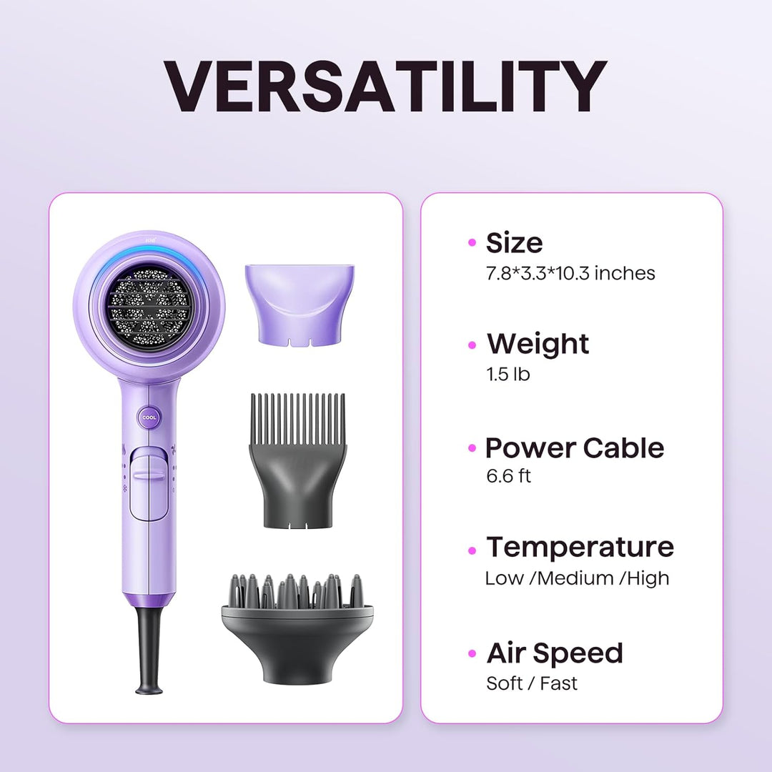 Wavytalk 1875W Ionic Hair Dryer | Diffuser & Comb for Curly Hair | Green