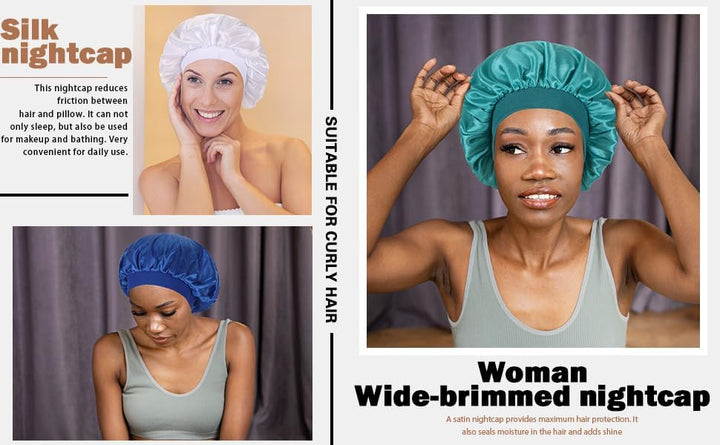 beauty YFJH Soft Satin Silk Salon Bonnet Night Sleeping Wide Band Hat Hair Loss Cap for Women