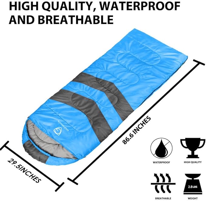 Gold Armour Sleeping Bags for Adults Cold Weather & Warm - Backpacking Camping Sleeping Bag for Kids 10-12, Girls, Boys - Lightweight Compact Camping Essentials Gear Accessories, Right Zipper