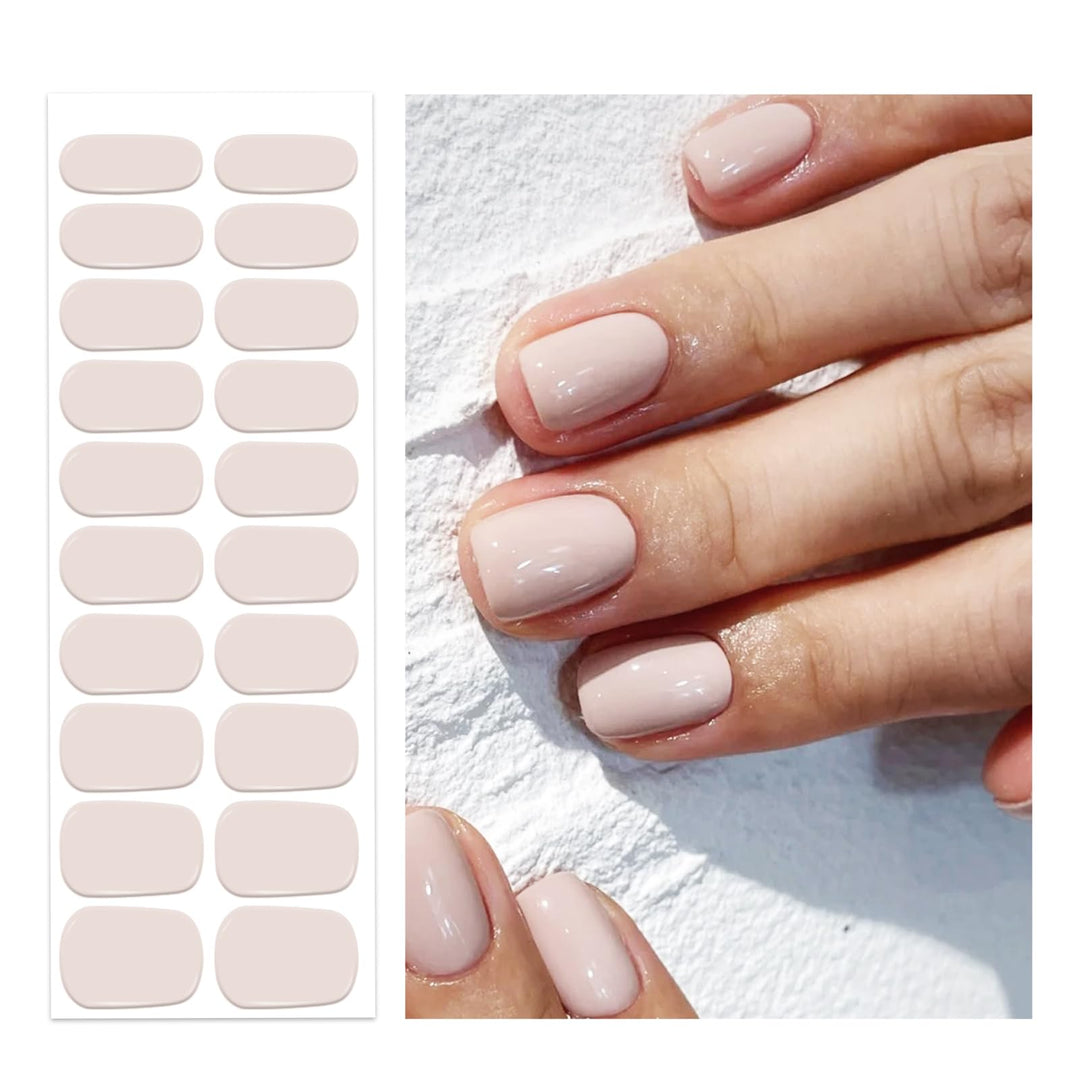 OAUEE Semi Cured Gel Nail Strips | 20 Gel Nail Stickers | Gel Nail Stickers With UV Light Required | Salon Quality, Easy Application And Removal（Soft Beige）