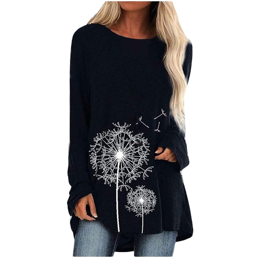 Aniywn Women's Plus Size Sweatshirt Tops Ladies Baggy Long Sleeve Thin Solid/Printing Pullover Blouse T Shirts