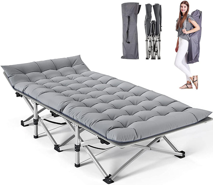 ABORON Folding Camping Cot W/Mat for Adults, Heavy Duty Outdoor Bed with Carry Bag,1200 D Layer Oxford Travel Camp Cots