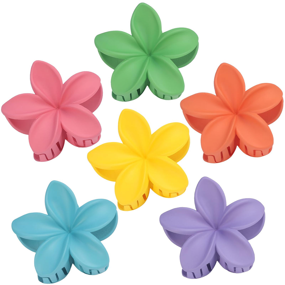 Sisiaipu Hawaiian Plumeria Hair Accessories - 6 Pack Large Claw Clips for Thick and Thin Hair, Beach Tropical Hair Clips for Women and Girls -Dopamine
