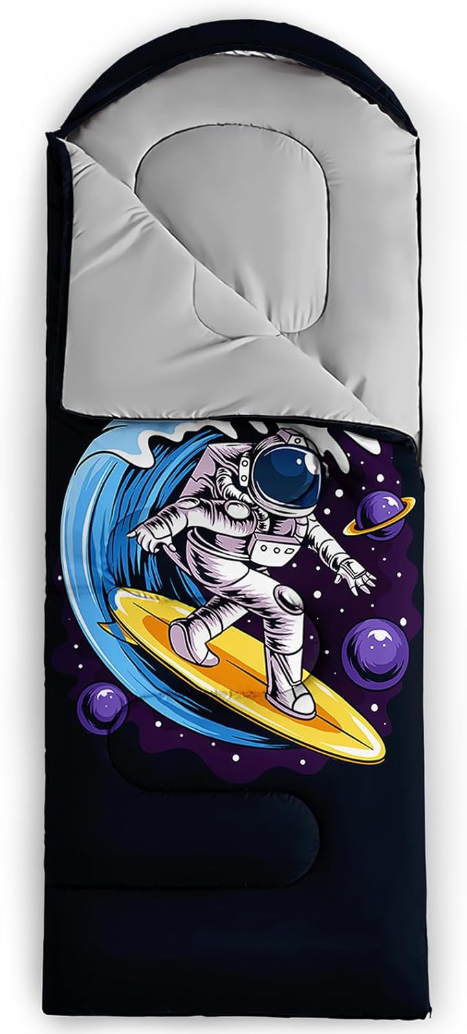 AILONEN Boys Sports Camping Sleeping Bags,Lightweight & Waterproof,3 Season Warm & Cool Weather,Black Player Basketball Sleeping Bags for Kids Adults,Travelling,Outdoors