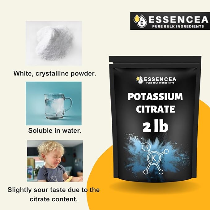 Potassium Citrate Powder 2LB by Essencea Pure Bulk Ingredients | 100% Potassium Citrate | Premium Quality Supplement (32 Ounces) [Packaging May Vary]