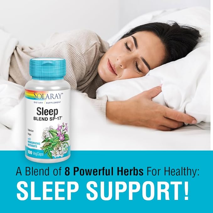 SOLARAY Sleep Blend SP-17 | Herbal Blend w/Cell Salt Nutrients to Help Support Healthy Sleep & Relaxation | Non-GMO, Vegan | 100 VegCaps