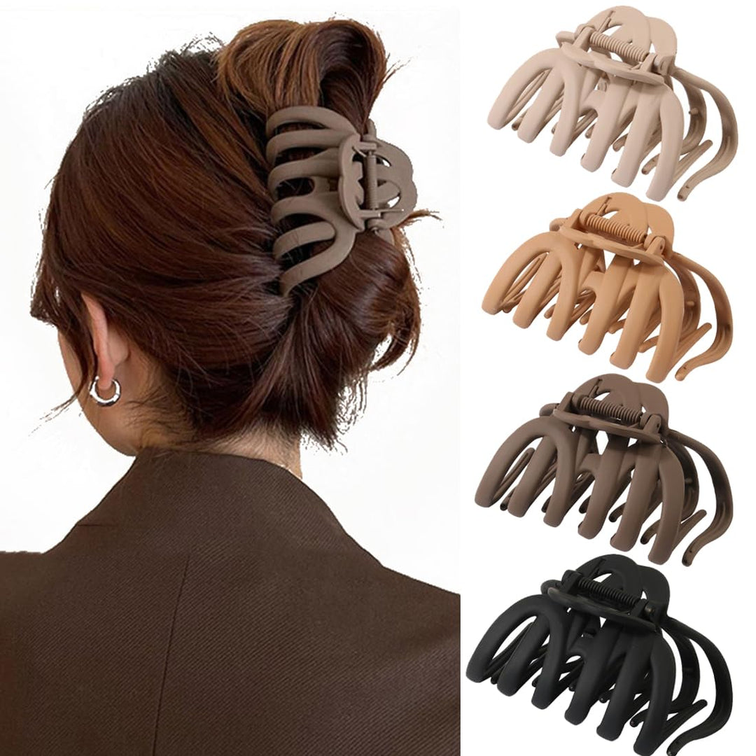 Seneeel 4 Pcs Octopus Claw Clips, 3.8'' Large Hair Claw Clips For Women, Strong Grip Non-Slip Jaw Clips For Thick Hair, Natural