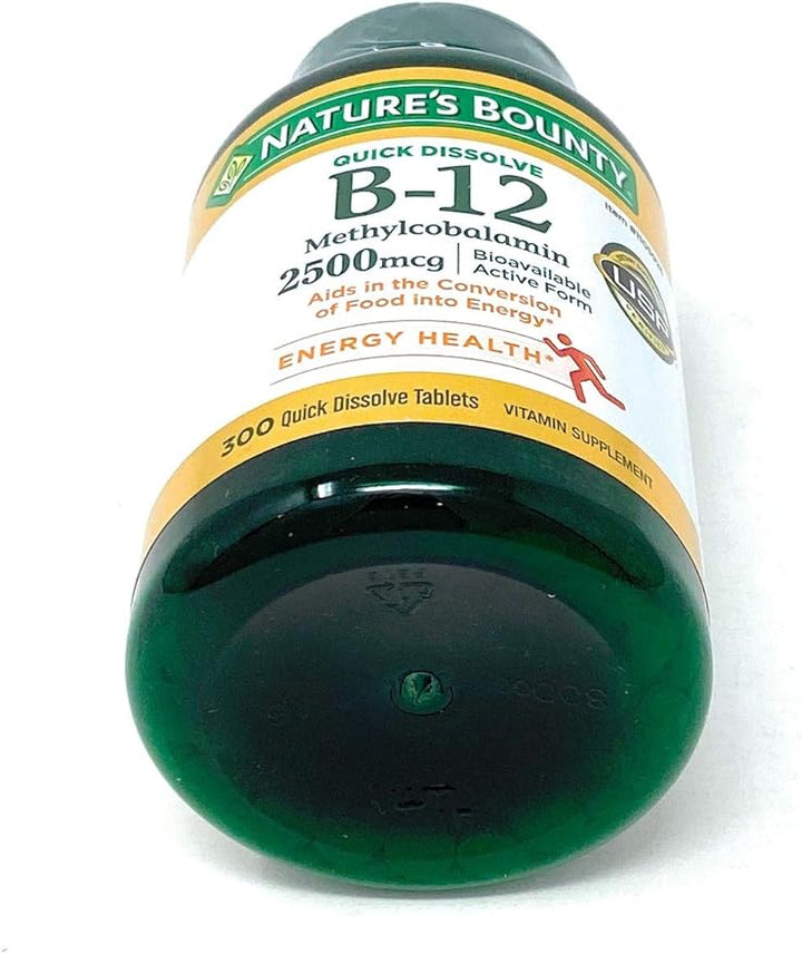 Nature's Bounty Quick Dissolve Fast Acting Vitamin B-12 2500 mcg, Natural Cherry Flavor (300 tablets)