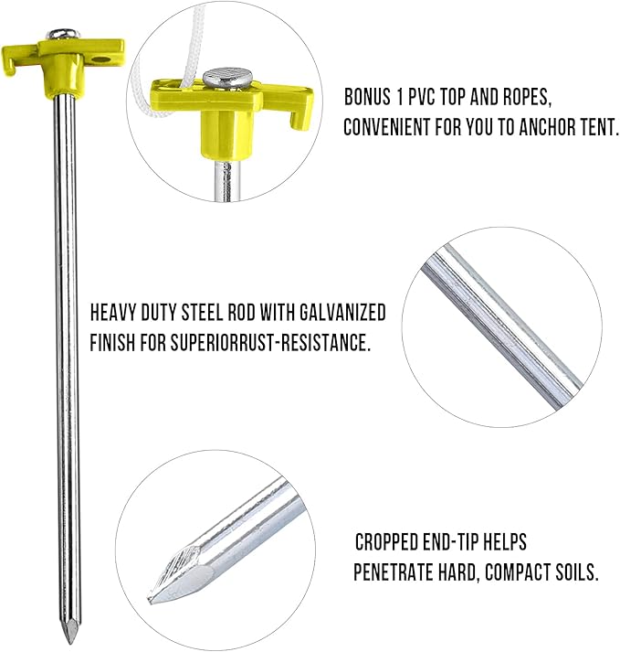 ABCCANOPY Tent Stakes 16" Camping Tent Stakes, 10pc-Pack (Yellow)
