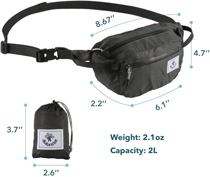 4Monster Hiking Waist Packs Portable,Water Resistant Fanny Bag with Adjustable Strap,Lightweight Crossbody Chest Bag Slim Bag