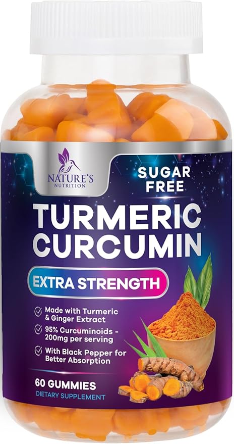 Turmeric Supplement Gummies Sugar Free - Turmeric Curcumin and Ginger Gummies with Black Pepper Extract for High Absorption, Curcumin Gummy for Joint Support, Non-GMO, Gluten Free, 60 Turmeric Gummies