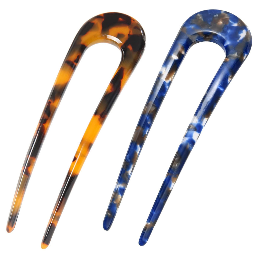 French Hair Pins Tortoise Shell French Hair Forks U Shaped French Pins 2 Prong Hair Sticks Acetate Chignon Pin for Women Hairstyle Accessories 2 Pack
