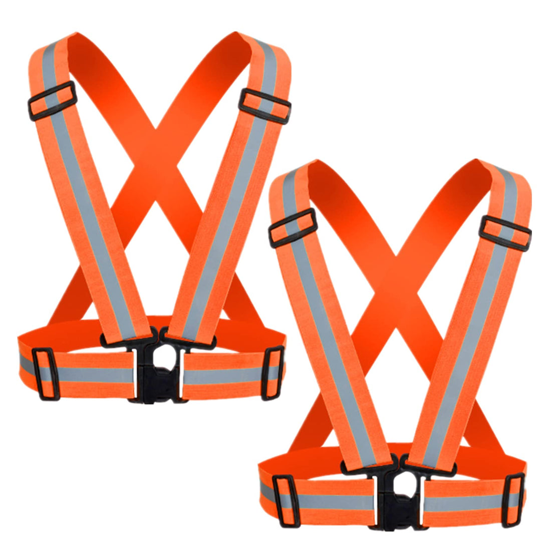 YUNLOVXEE Reflective Strap Safety Vest Gear - 2-10 Pack Adjustable High Visible Reflective Running Gear for Women Men Night (Orange x2)