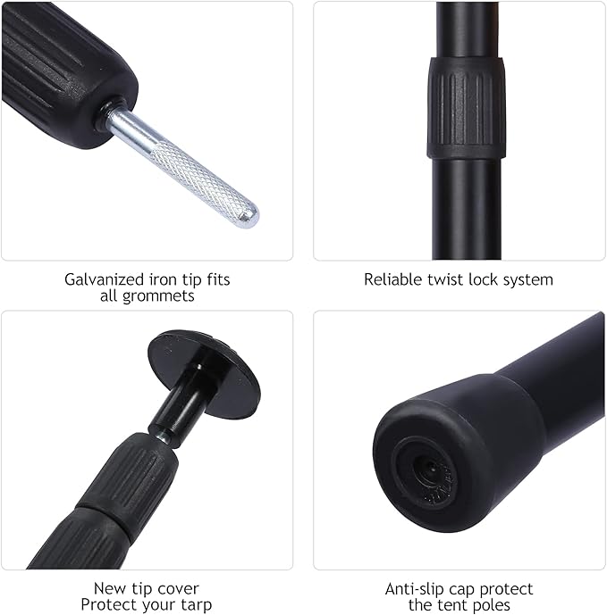 REDCAMP Aluminum Adjustable Camping Tarp Poles, Set of 2, 33.3in to 98.4in Telescoping Lightweight Tent Poles for Shelter, Hammock Rain Fly, Awning