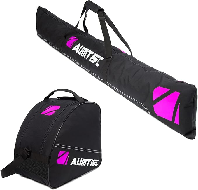 AUMTISC Ski Bag and Boot Bag Combo, Padded Ski Bags for Air Travel Flying, Adjustable Length for Skis Up to 200 cm and Boots Up to Size 13