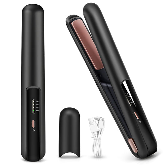 2 in 1 Cordless Hair Straightener and Curler - Portable Curling Iron Wireless Hair Straightener for Straightening and Curling Fast Heating Flat Iron with Type-C Rechargeable, 3 Heating Modes (Grey)