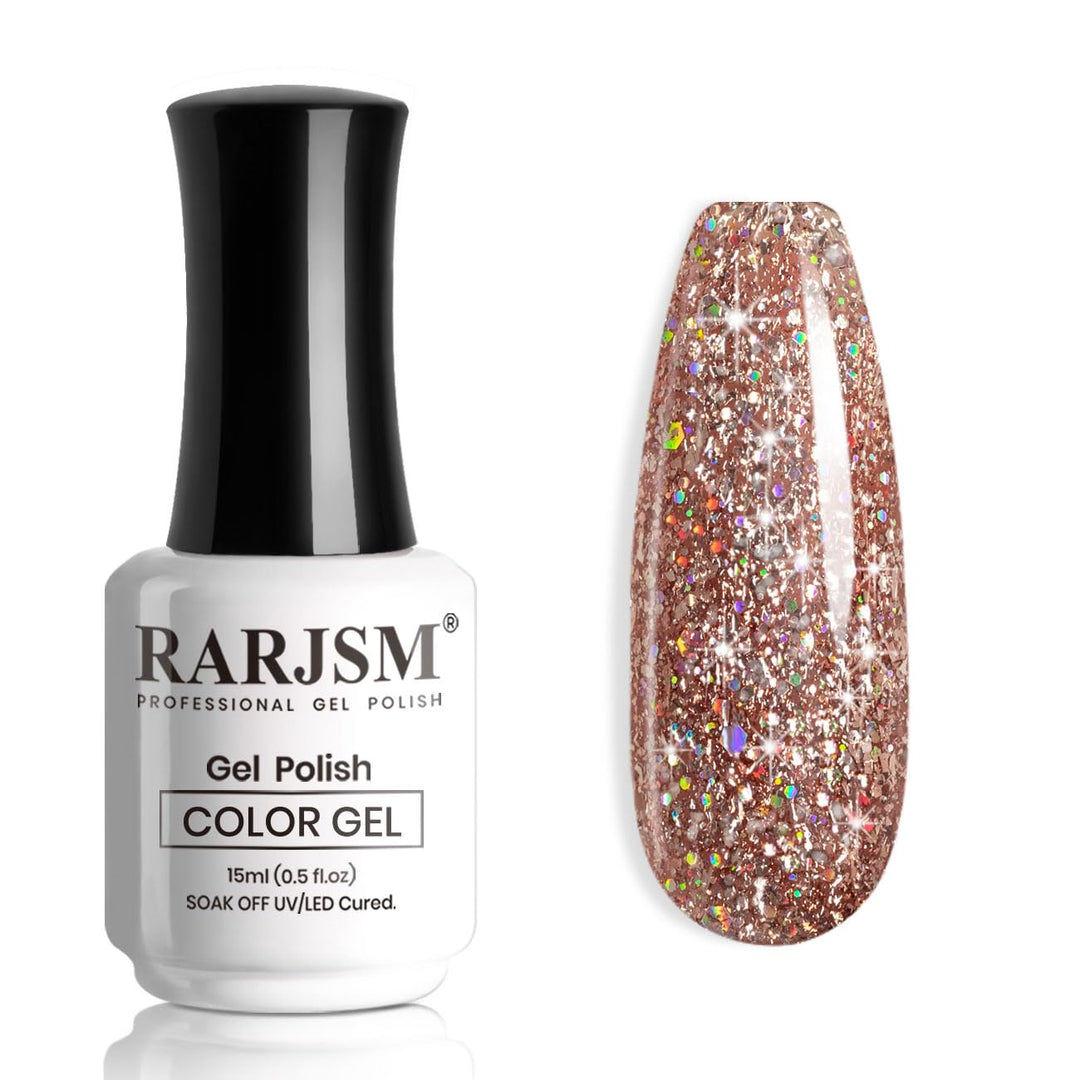 RARJSM Pink Glitter Gel Nail Polish Metallic Pink Diamond Gel Polish Sparkly Chunky Iridescent Rainbow Platinum Pigments Nail Gel Polish Soak off Led UV Curing Required for Nail Art Salon Manicure