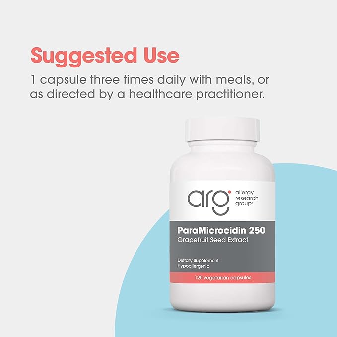 Allergy Research Group ParaMicrocidin 250 Supplement - Grapefruit Seed Extract 500mg, Supports Metabolic Function, Contaminant Free, Vegetarian Capsules - 120 Count