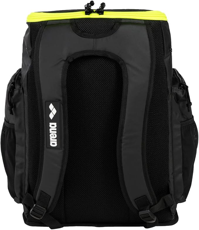 Arena Spiky III Backpack 45 Swimming Athlete Sports Gym Rucksack Large Training Gear Equipment Swim Bag for Men and Women, 45 Liters, Dark Smoke/Neon Yellow