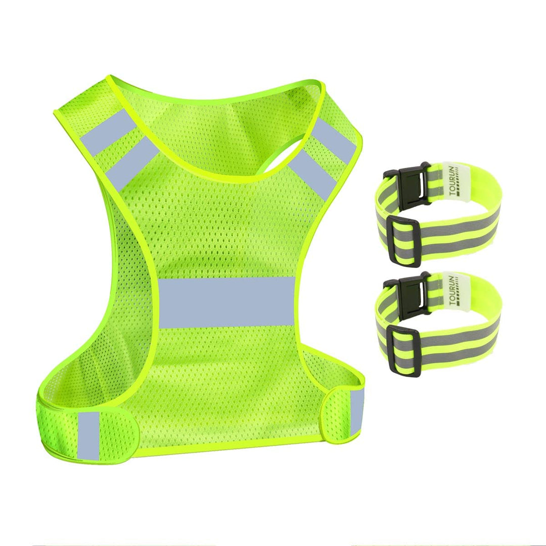 TOURUN Reflective Running Vest Gear with Pocket for Night Cycling Walking Bicycle Jogging, Safety Reflective Vest Bands for Women Men Kids